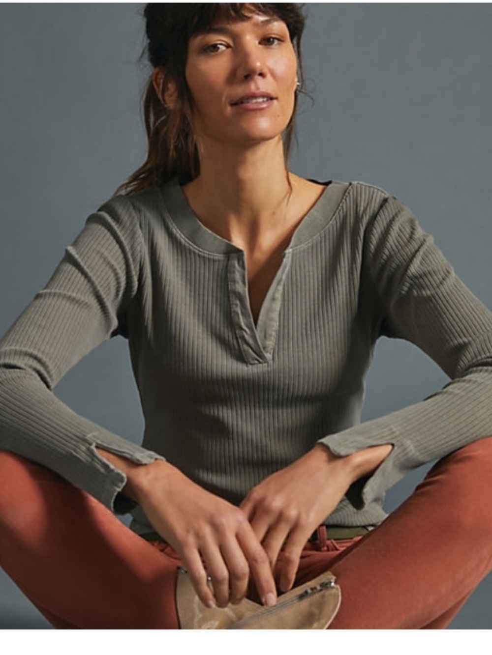 Anthropologie Pilcro Spliced Long Sleeve Grey V-Neck Bellacore Evanna Top